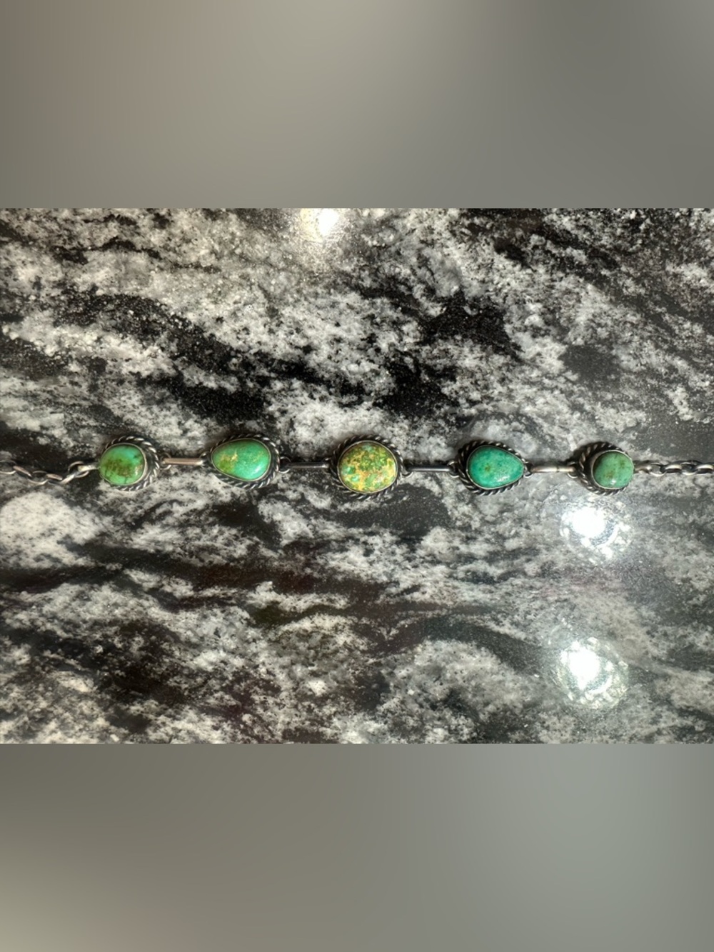 Turquoise Stone Sterling-Style Necklace in Green Accents